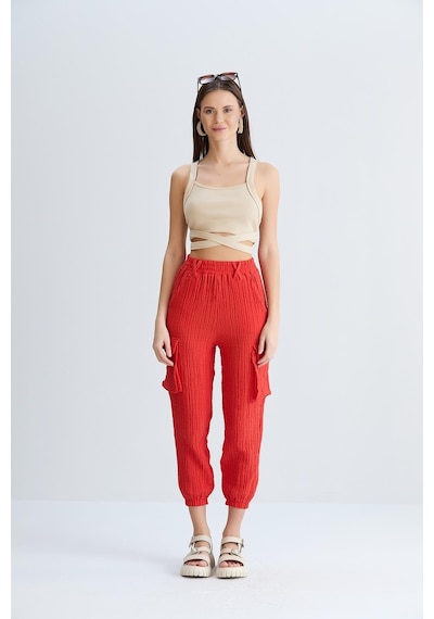 Sortie Collection Kargo Cepli Gofre Pantolon Nar-nar Narçiçeği