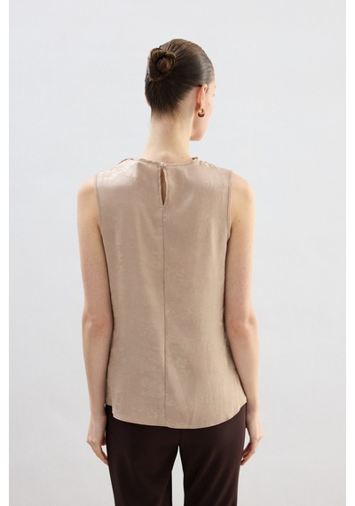 Sateen Degaje Yaka Bluz - Bej-136753 Bej