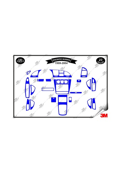 Daewoo Nubira 1999-2004 Torpido Konsol Trim Göğüs Maun Kaplama Set 23 Parça Mavi