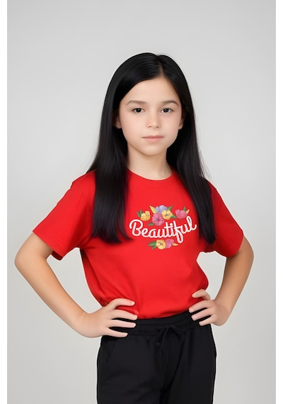 Panios Kids Beautiful Baskılı Kız Çocuk Tişört Ve Eşofman Alt-üst Takım Kırmızı