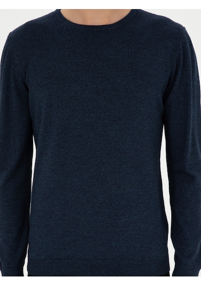 Cacharel Lacivert Slim Fit Yün Karışımlı Bisiklet Yaka Triko Kazak