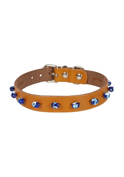Cattie Boncuklu Deri Kedi Boyun Tasması Xl 1.5x28-32CM Camel