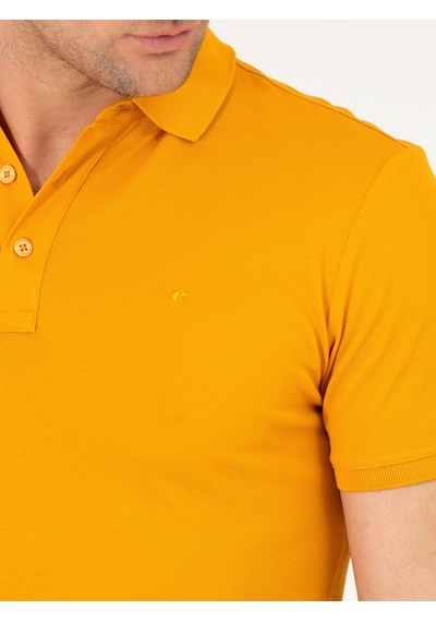 Koyu Sarı Polo Yaka Slim Fit Basic Merserize T-shirt Sari
