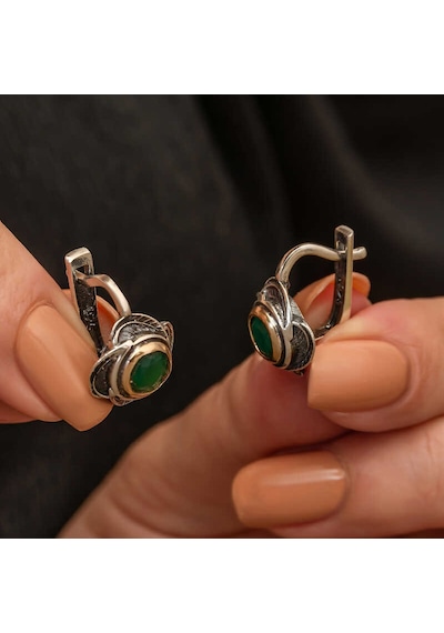 Gümüş Çiçek Desenli Otantik Kadın Küpe 14 MM-Gümüş