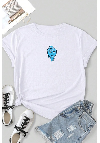 Unisex Su Avatar Baskılı T-shirt Beyaz