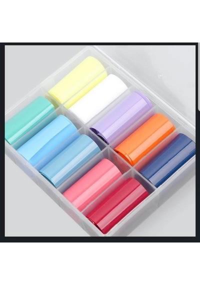 10lu Tırnak Süsleme Folyosu Pastel Düz Renkler Nail Art Transfer Folyo Wnf-229