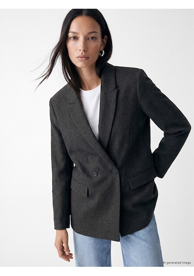 Lcw Studıo Gri Kruvaze Yaka Ekose Kadın Blazer Ceket