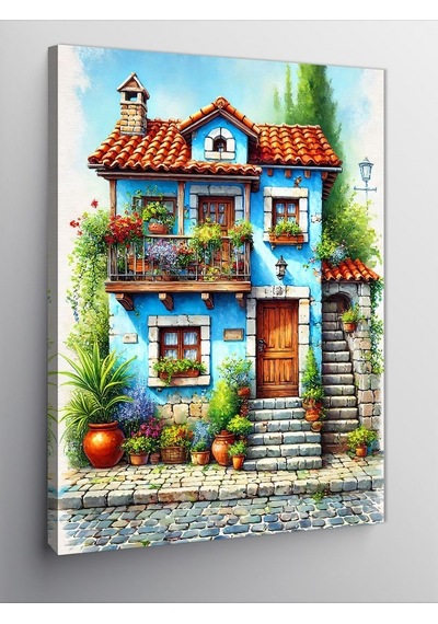 Kanvas Tablo Masalsı Mavi Ev 50cmx70cm
