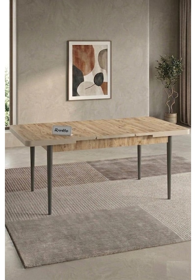 Renlife 70x114 Cm Açılır Mdf Mutfak Masası 4-6 Kişilik Modern Yemek Masası Çam Mdf