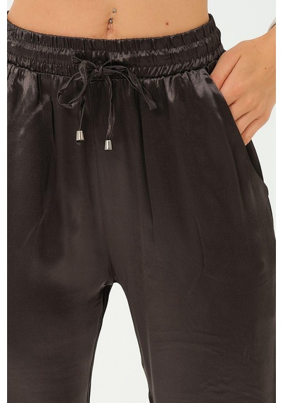 Rich Kadın Yüksek Bel Parlak Saten Pantalon Çok Renkli