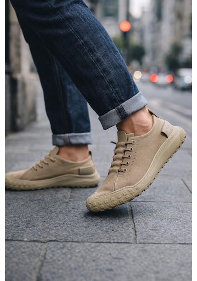 Erkek Günlük Sneaker Modern Tasarım, Konforlu Taban Bej