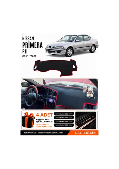 Nissan Primera P11 1996-2000 Uyumlu Torpido Örtüsü, Torpido Kılıfı - Siyah Kırmızı