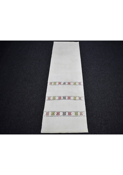 Zehra Abla Halı Yeni El Dokuma Emsalsiz Ak Pamuklu Yörük Yolluk Kilim 7432 Çok Renkli