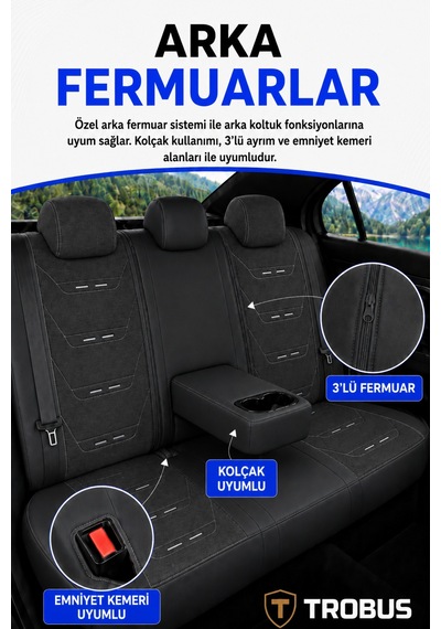 Renault Symbol 2008+ Uyumlu Prestige Line Keten Serisi Siyah Beyaz Koltuk Kılıfı 44826188