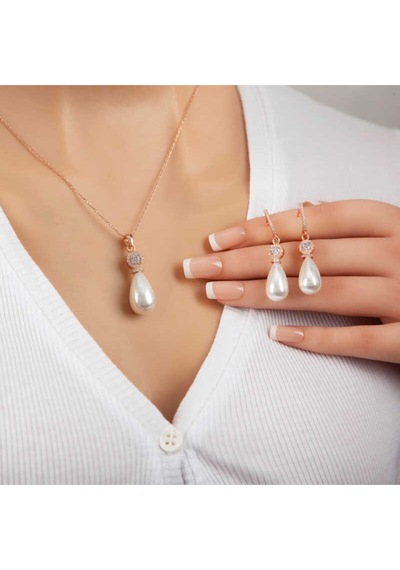 Casera's Gümüş Rose Damla İnci Kadın Set Csr2184730 Gümüş