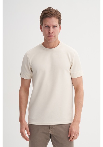 Cazador Slim Fit Erkek Premium Spor Basıc İnce Tshirt 42020 Bej