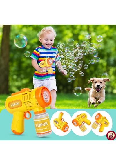 Oyuncak Işıklı Otomatik Köpük Tabancası Bubble Gun 5000+ Köpük Efektli