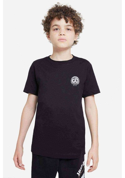 Tshirthane Göğüs Uzay Panda Baskılı Unisex Çocuk Siyah T-Shirt