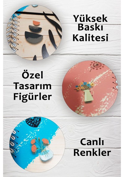 3'lü Şık Modern Boho Ahşap Tablo Modeli, Ev, Oturma Odası, Salon, Ofis Duvar Dekorasyonu