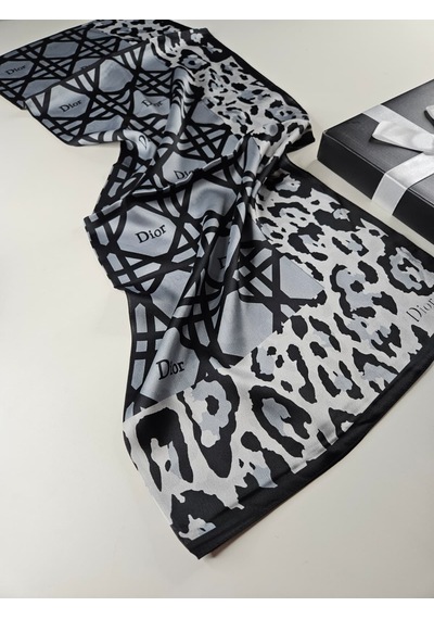 Miorel Scarfs Leopar Tema Cd Tema Vual İpek Şal Aksesuar Fular Silk Scarfs Shawl Hijab Gri