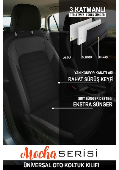 Mocha Taytüyü Oto Koltuk Kılıfı Volkswagen Bora-golf-jetta-polo Uyumlu Siyah