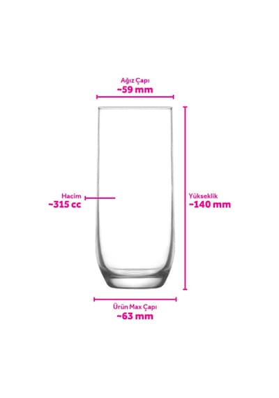 Lav Sude Cam Meşrubat Bardağı 6'lı 315 ml (Limonata Bardağı )