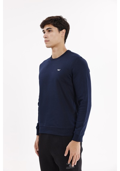 Rowinger Göğüs Logolu Bisiklet Yaka Rahat Kalıp Mevsimlik Sweatshirt Navyblue