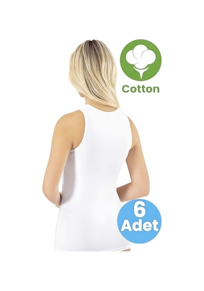 Tezzgelsin Kadın 6'lı Geniş Askılı Kare Yaka Pamuklu Atlet Beyaz