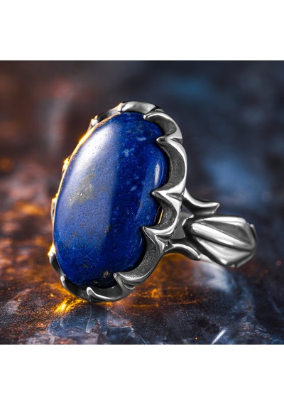 925 Ayar Gümüş Oval Doğal Lapis Lazuli Taşlı Erkek Yüzük