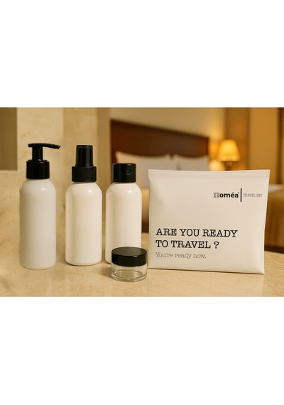 Plastik Seyahat Boy 100ml Beyaz Şişe Ve Kavanoz 4 Lü Set Çantalı Seyahat Kiti