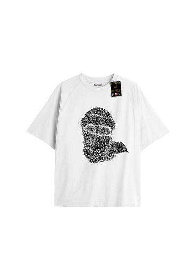 Flood Of Style Beyaz Oversize T-shirt Kafa Şal Desen Özel Tasarım