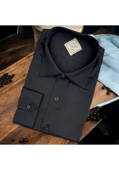 Linen Keten Klasik  Cotton Uzun Kollu Terletmeyen Siyah Gömlek Slim Fit Siyah
