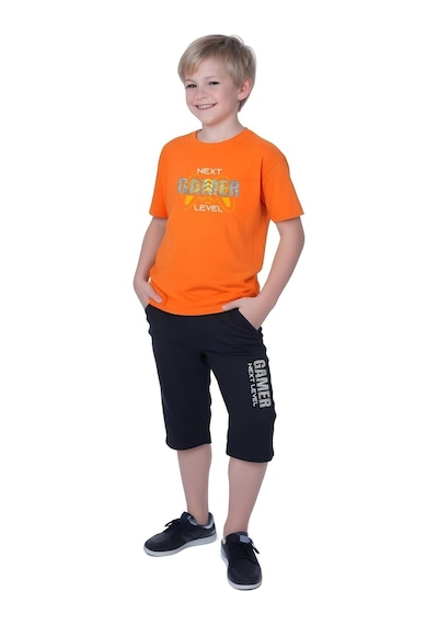 Fyk Kids Erkek Çocuk Yazlık Gamer Baskılı Alt-üst Takım Turuncu