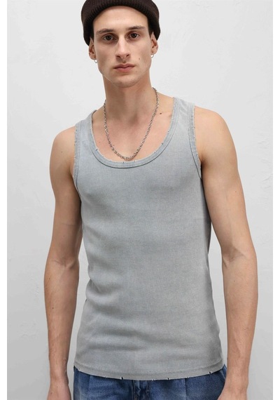 Vamos Yıkamalı Tank Top Kaşkorse Atlet Gri