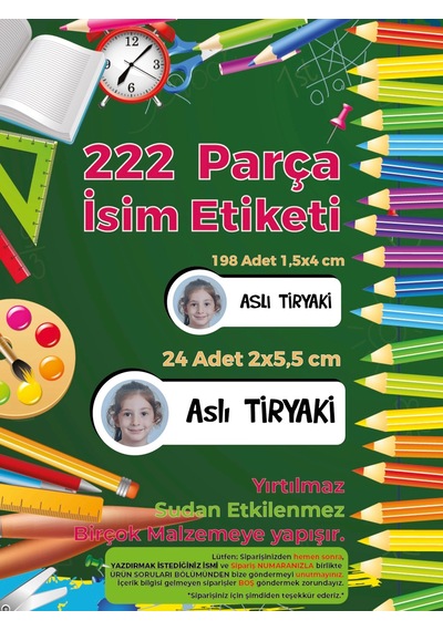 Resimli Okul Etiketi, Kalem Defter Etiketi, Resimli - 222 Adet Folyo Etiket Çok Renkli