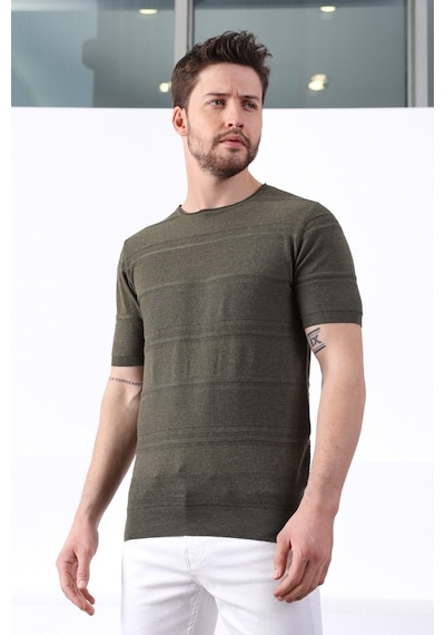 Ferraro Haki Bisiklet Yaka Erkek Pamuk Triko T-Shirt-Haki