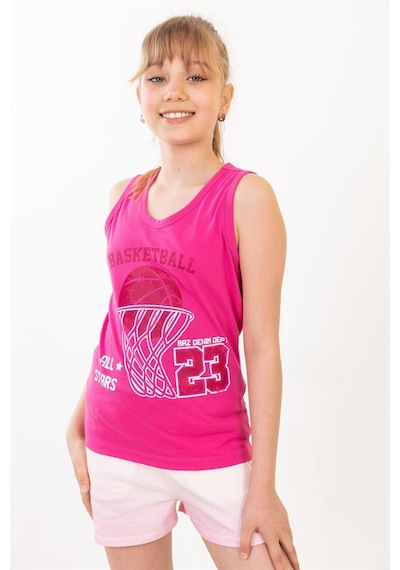 Brz Kids Basketbol Baskılı Kız Çocuk Sıfır Kol T-shirt-fuşya Fuşya