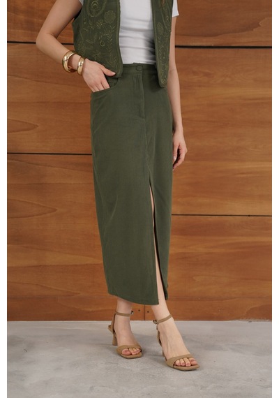 Verymoda Fitilli Kadife Etek F2033 Haki