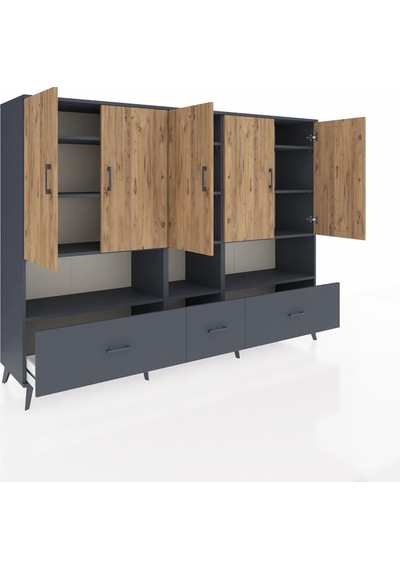 Hyperion Dolap 12 Raflı 3 Çekmeceli 5 Kapaklı 220x44x163 Antrasit Antrasit-çam/antrasit Hyperion Dolap 12 Raflı 3 Çekmeceli 5 Kapaklı 220x44x163 Antrasit Antrasit-çam/antrasit