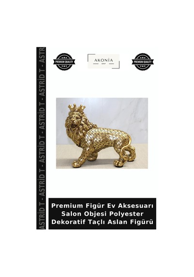 Premium Figür Ev Aksesuarı Salon Objesi Polyester Dekoratif Taçlı Aslan Figürü