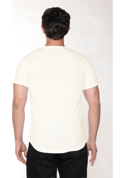 Black Horn Erkek Geniş Yaka %100 Pamuk Salaş T-shirt Ekru