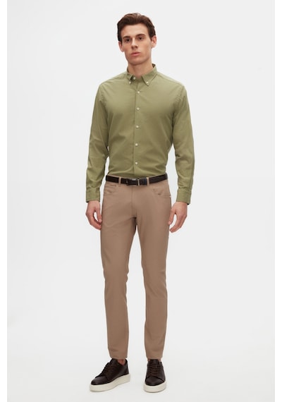 D'S Damat Ds Damat Comfort Yeşil Düğmeli Yaka Rahat Kesim Keten Görünümlü %100 Pamuk Gömlek 2hc02ort64265 Yeşil