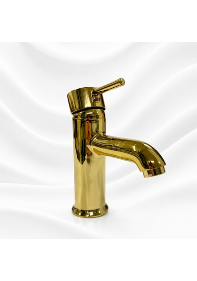 Lüx Gold Premium Sabit Lavabo Bataryası Pirinç Ağır Gövde Çift Su Girişli Lüx Lavabo Bataryası Çeşmesi Musluğu Altın