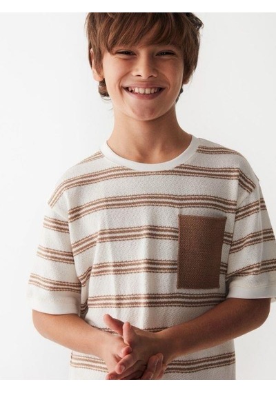 Nk Kids Çocuk Çizgili Triko Cepli T-shirt-14003-kahverengi Kahverengi