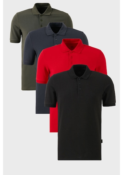 Buratti Pamuklu Regular Fit Düğmeli Polo Yaka 4'Lü Paket Erkek T Shirt 5902127S4 Siyah-Kırmızı-Antrasit-Haki