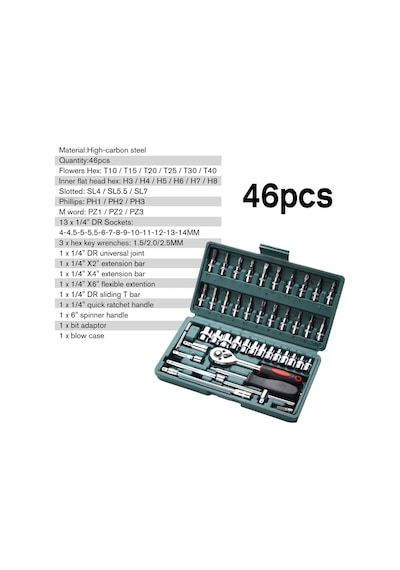 46 Parça Lokma Takımı Otomatik Cırcırlı 1/4" Wrench Set Anahtar t