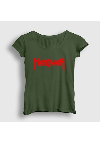 Presmono Kadın Logo Manowar T-shirt Haki