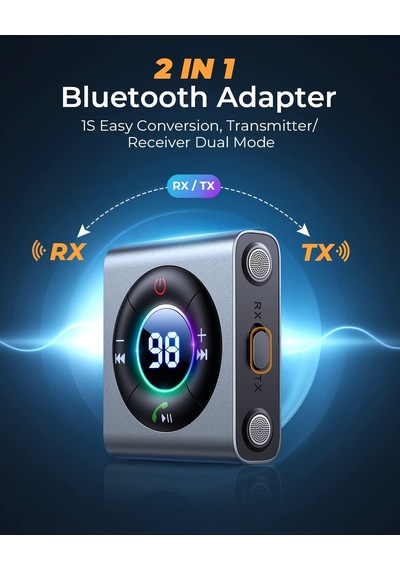Bluetooth 5.3 Transmitter And Receiver 2 İn 1 Led Screen & Enhanced Dual Mics Wireless Audio Adapter For Car/tv/home Stereo/headphone/speaker/airplane/boat/gym, Aux Bluetooth Adapter