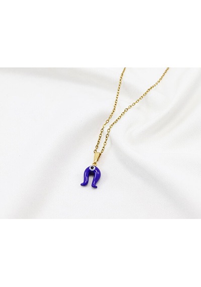 Minimal Lacivert Nazarlı Murano Nal Kolye, Hediyelik Kolye 60 Cm Çok Renkli
