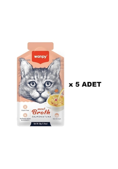 Somon & Ton Balığı Eti Çorbası 50 Gr X 5 Adet Kediler İçin Lezzetli Yaş Mama